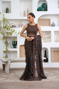 Brown Sequin Saree, Chiffon Indian Party Wear, Matching Blouse