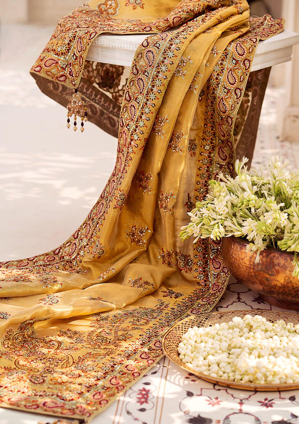 Gold Indian Silk Kamdani Bridal Shawl