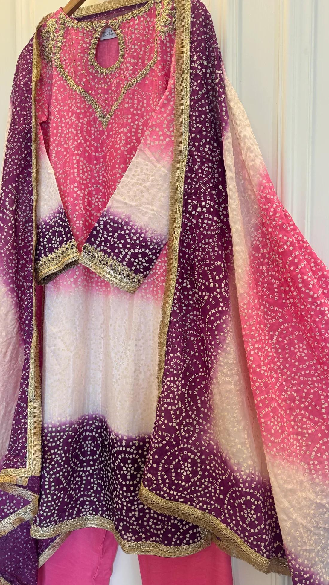 Pink Chunri Shalwar Kameez, Raw Silk Pakistani Dress Set