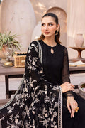 Embroidered Black Chiffon Pakistani Suit: Silk Trousers, Dupatta