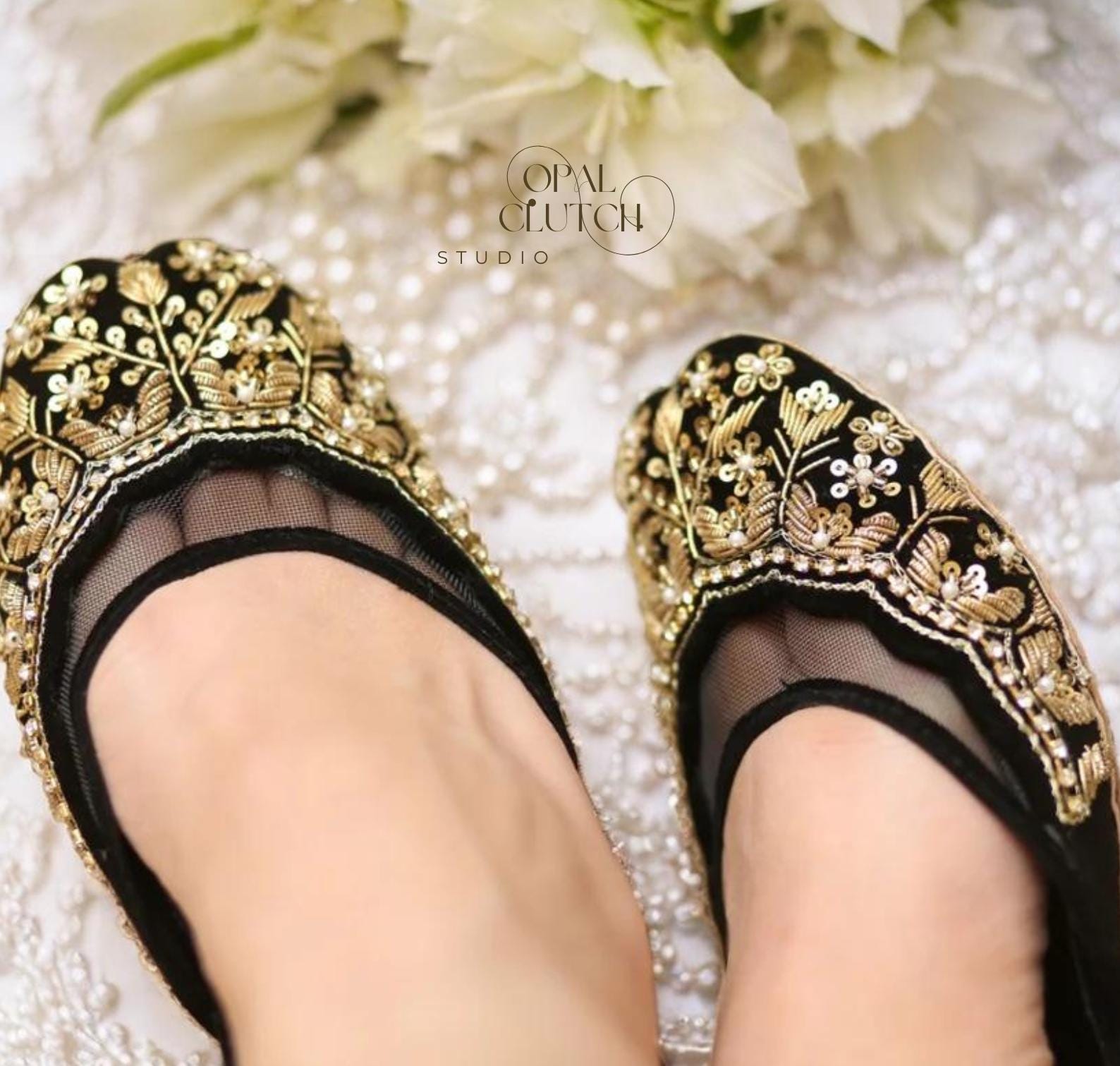 Handmade Black Velvet Embroidered Khussa Shoes | Indian Bridal Jutti