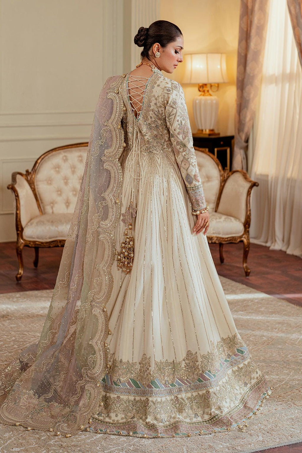 Embroidered Net Pakistani Maxi Dress: White Pearl Wedding, Shadi