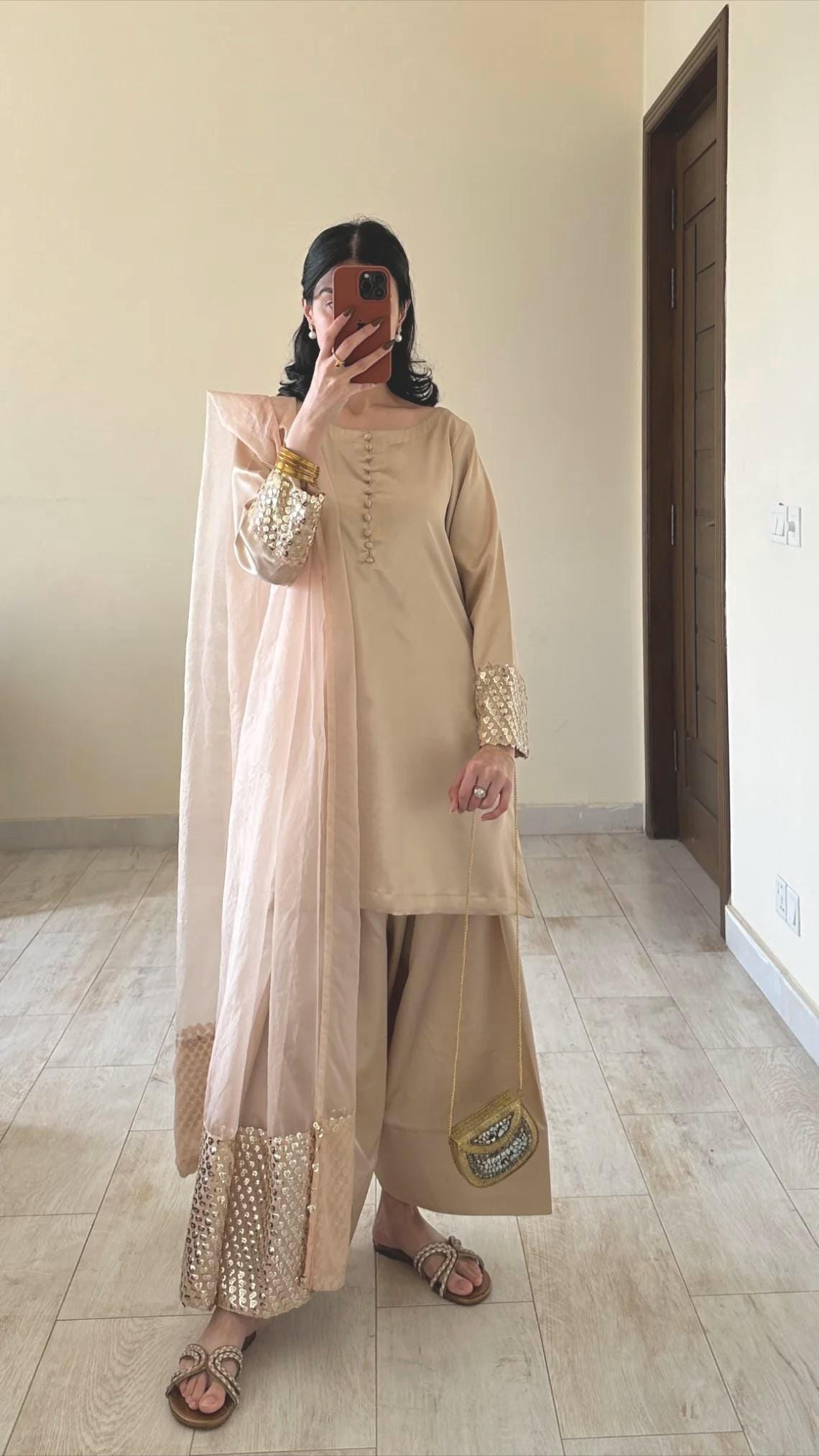 Gold Mirror silk color Farshi shalwar|Eid|Diwal|Free shippingi,Punjabi Suit |Farshi Suit Salwar Kameez Suits Stunning Three-Piece pakistani