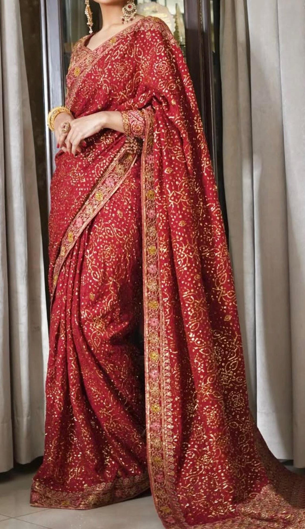 Embroidered Maroon Silk Bridal Saree, Indian Wedding