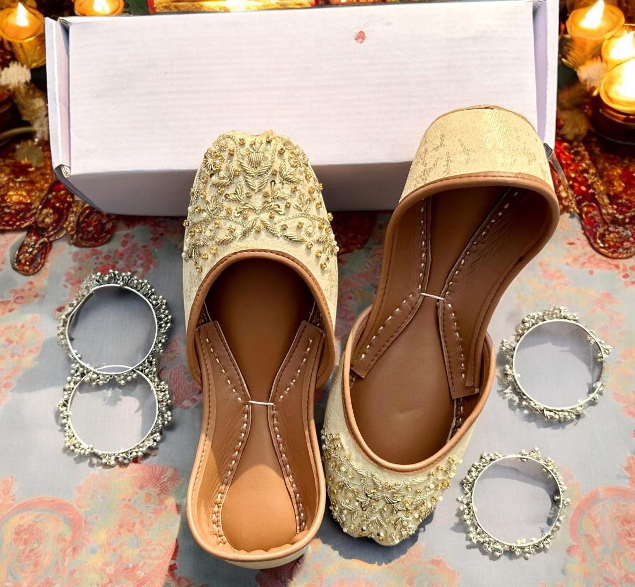 Gold Zari Work Bridal Jutti, Handmade Indian Wedding Flats