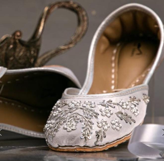 Pearl Embellished Bridal Khussa | Silver Wedding Jutti