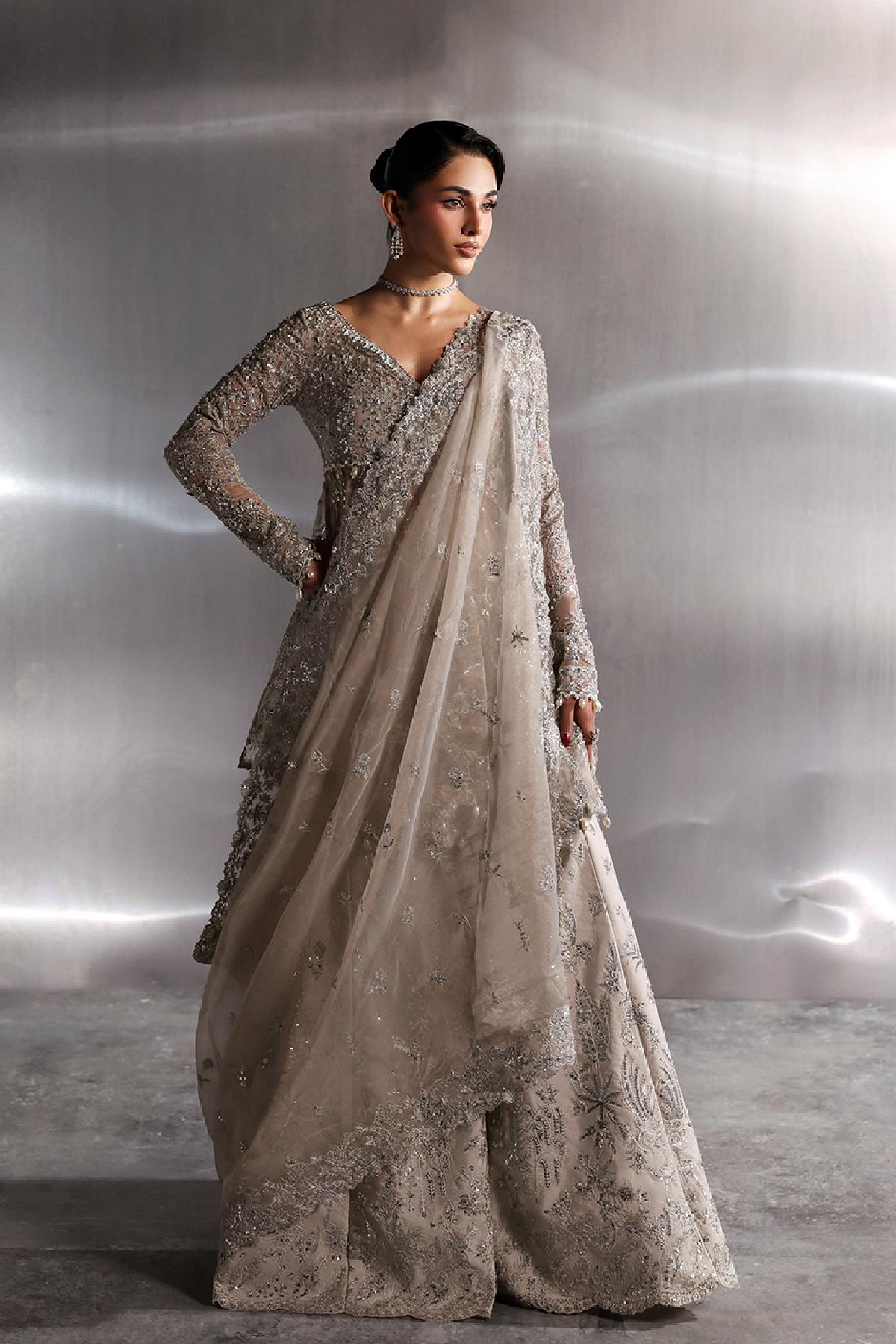 Designer Grey Organza Pakistani Suit, kamdani Sequence Work, Eid Outfit