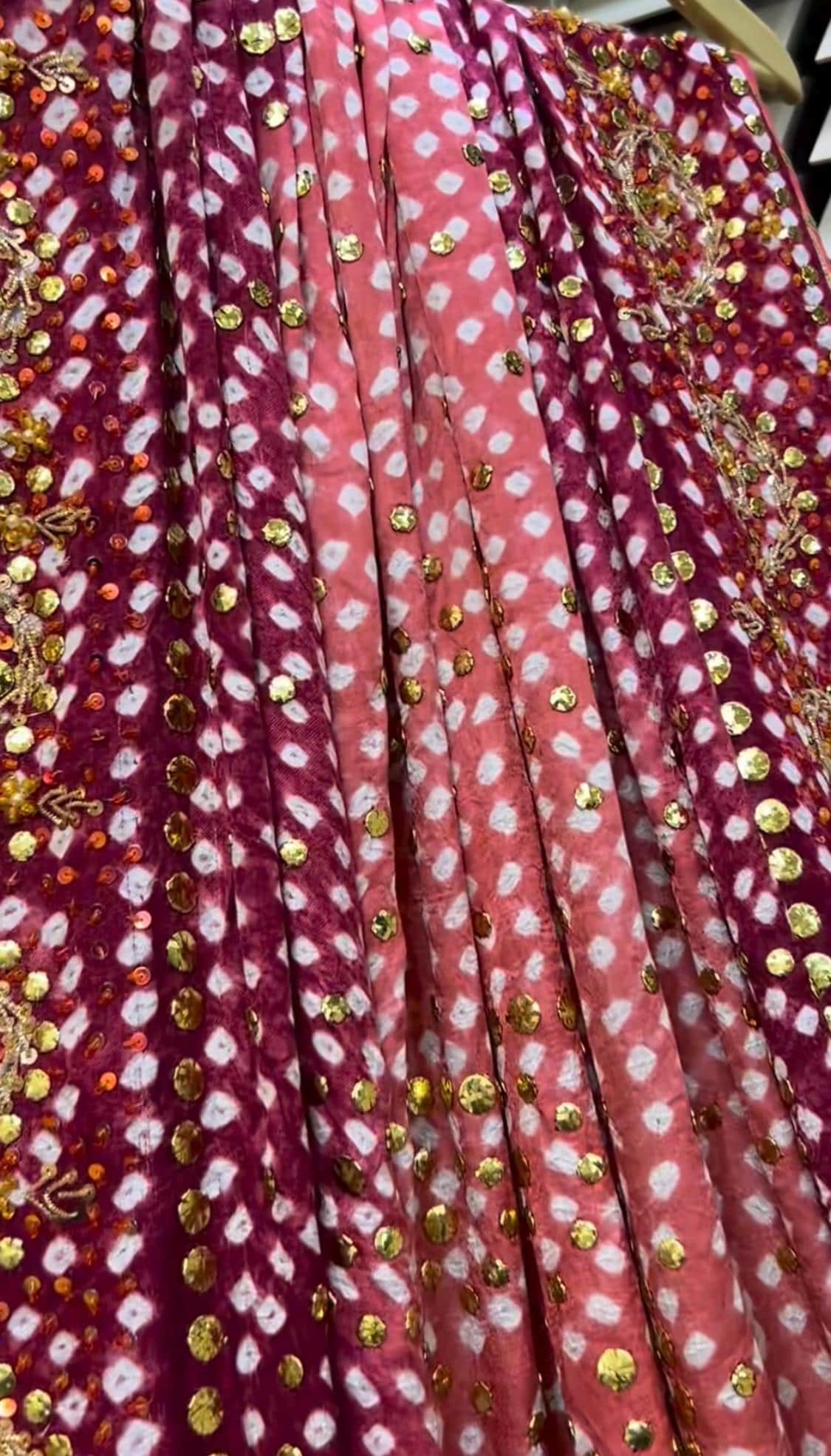 Pink Gaji Silk Kamdani Shawl, Sequin Embroidery, Indian Wedding Dupatta