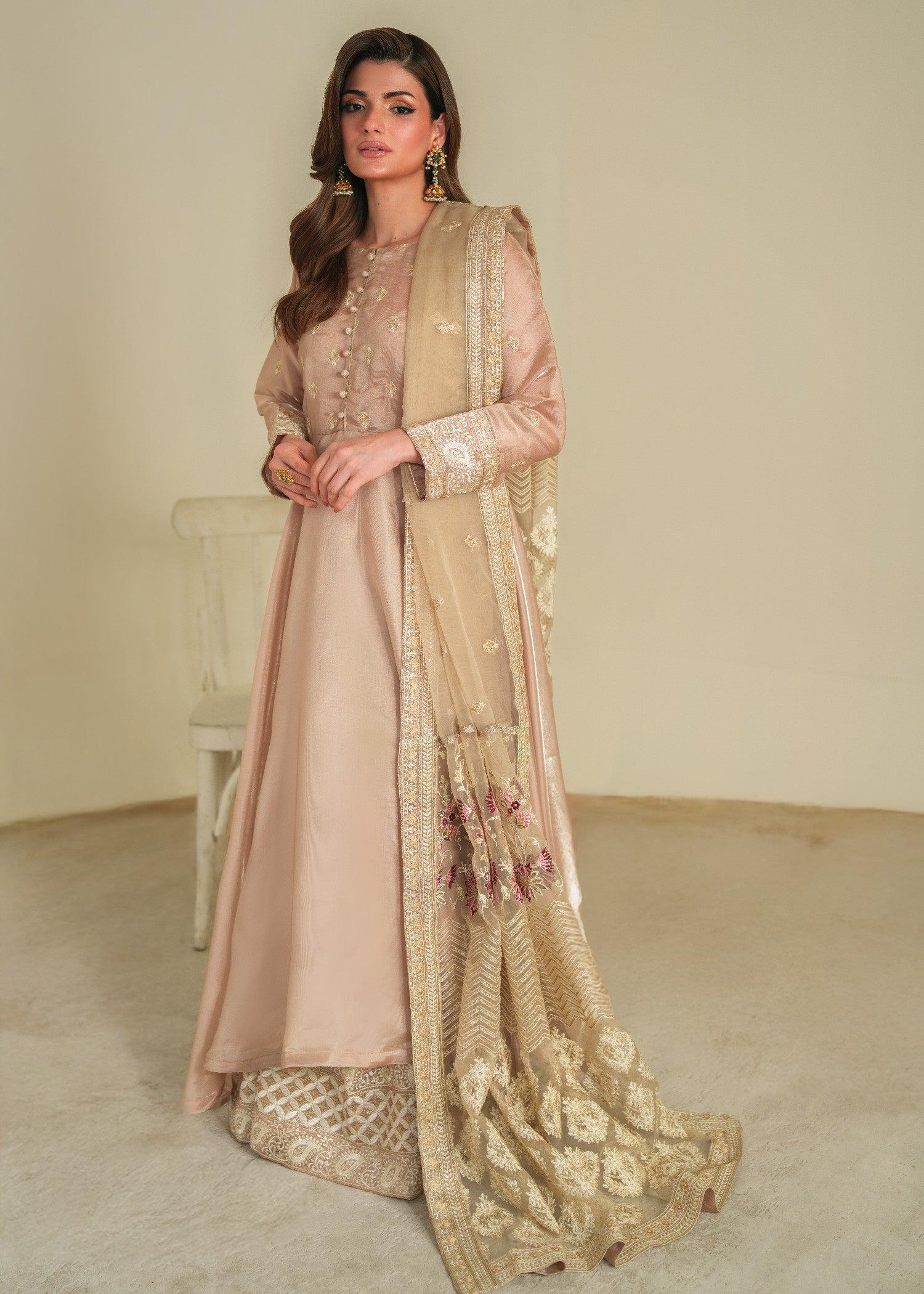 Tea rose pink Flared pishwas sharaha pants, Pakistani handembriodery 3pc Outfit