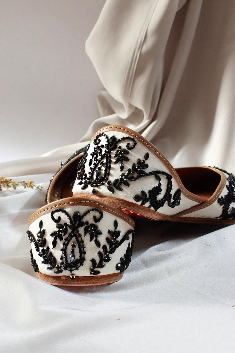 Handmade Pearl Bridal Juttis - Embroidered Indian Khussa Flats