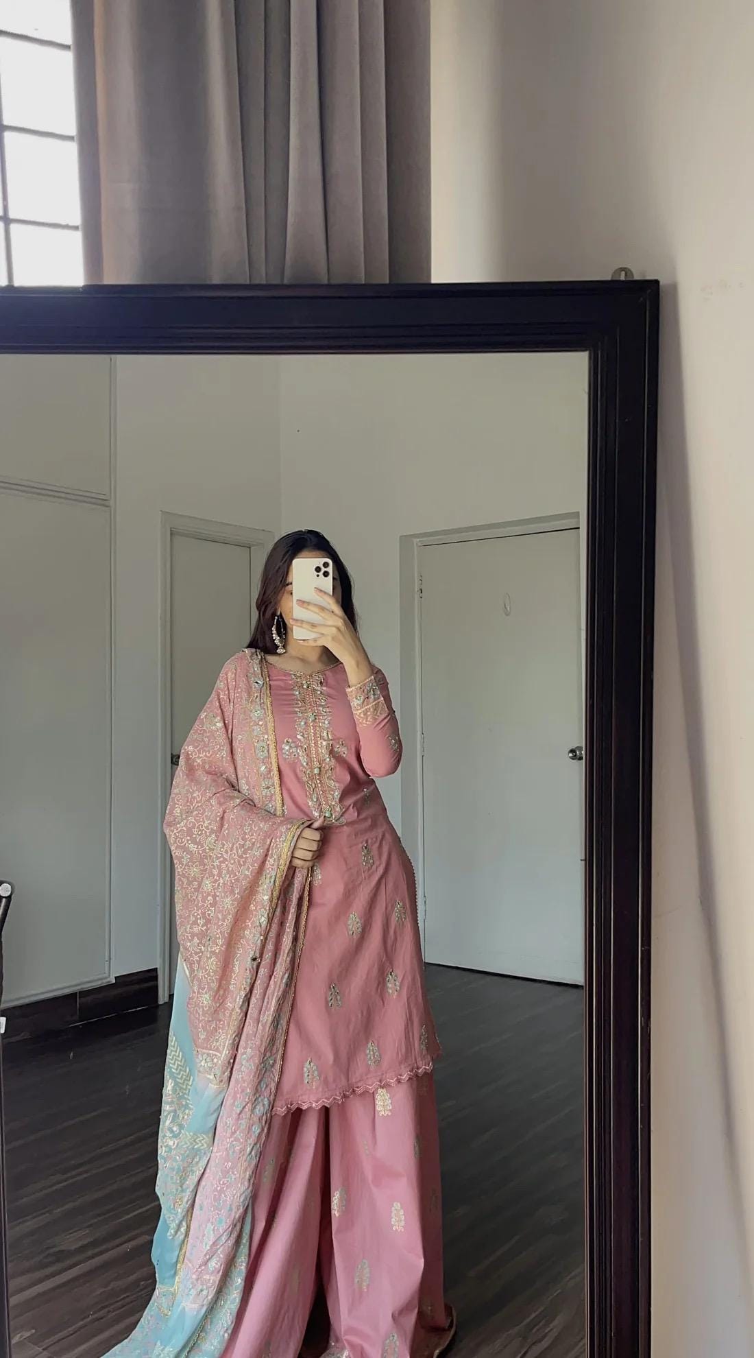 Stitched Pink Lawn Suit, Embellished Pakistani Outfit, 3-Piece