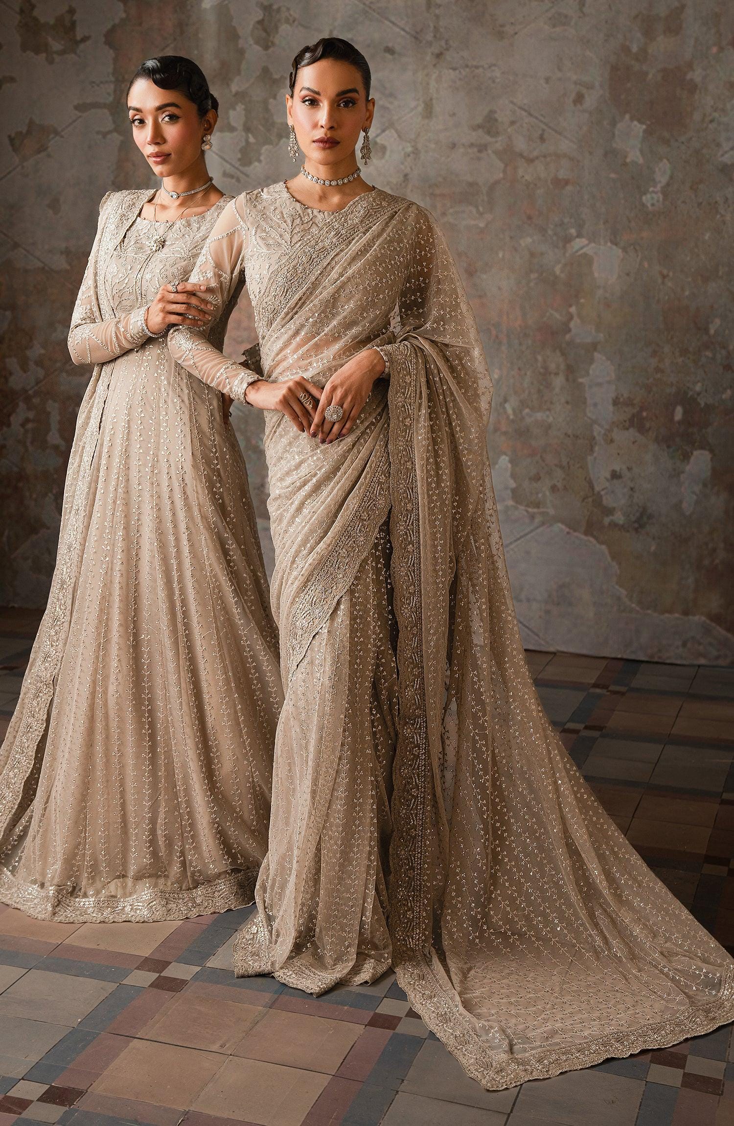 Sequined Embroidered Net Saree | Pakistani Gown, Eid & Diwali