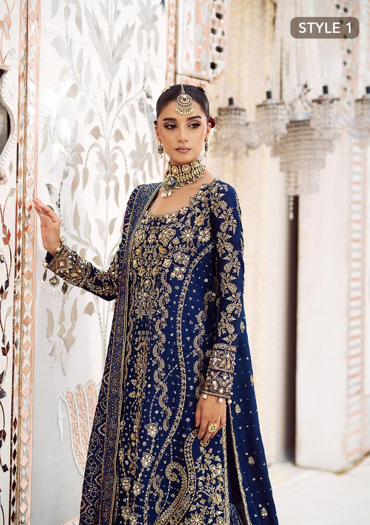 Pakistani Blue Bridal Dress, Heavy Embroidered Silk Wedding Outfit