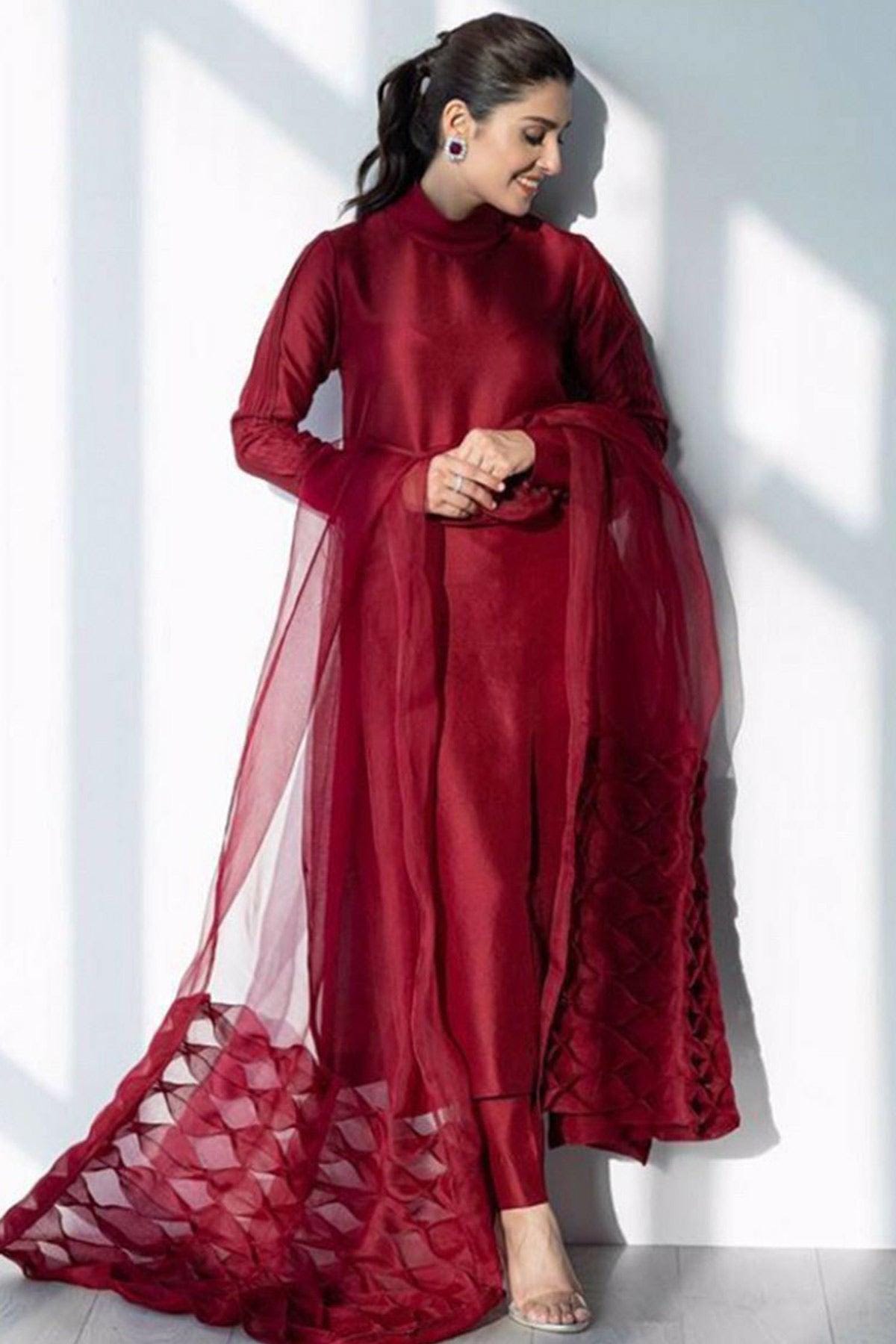 Handmade Silk Kurta Pant Set: Indian Designer Dress with Organza