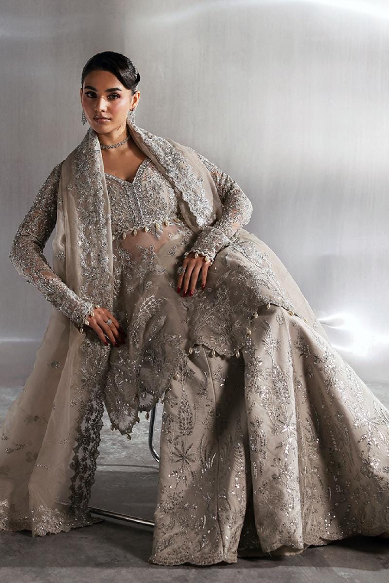 Designer Grey Organza Pakistani Suit, kamdani Sequence Work, Eid Outfit
