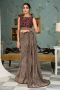 Maroon & Grey Sequin Embroidered Saree with Blouse