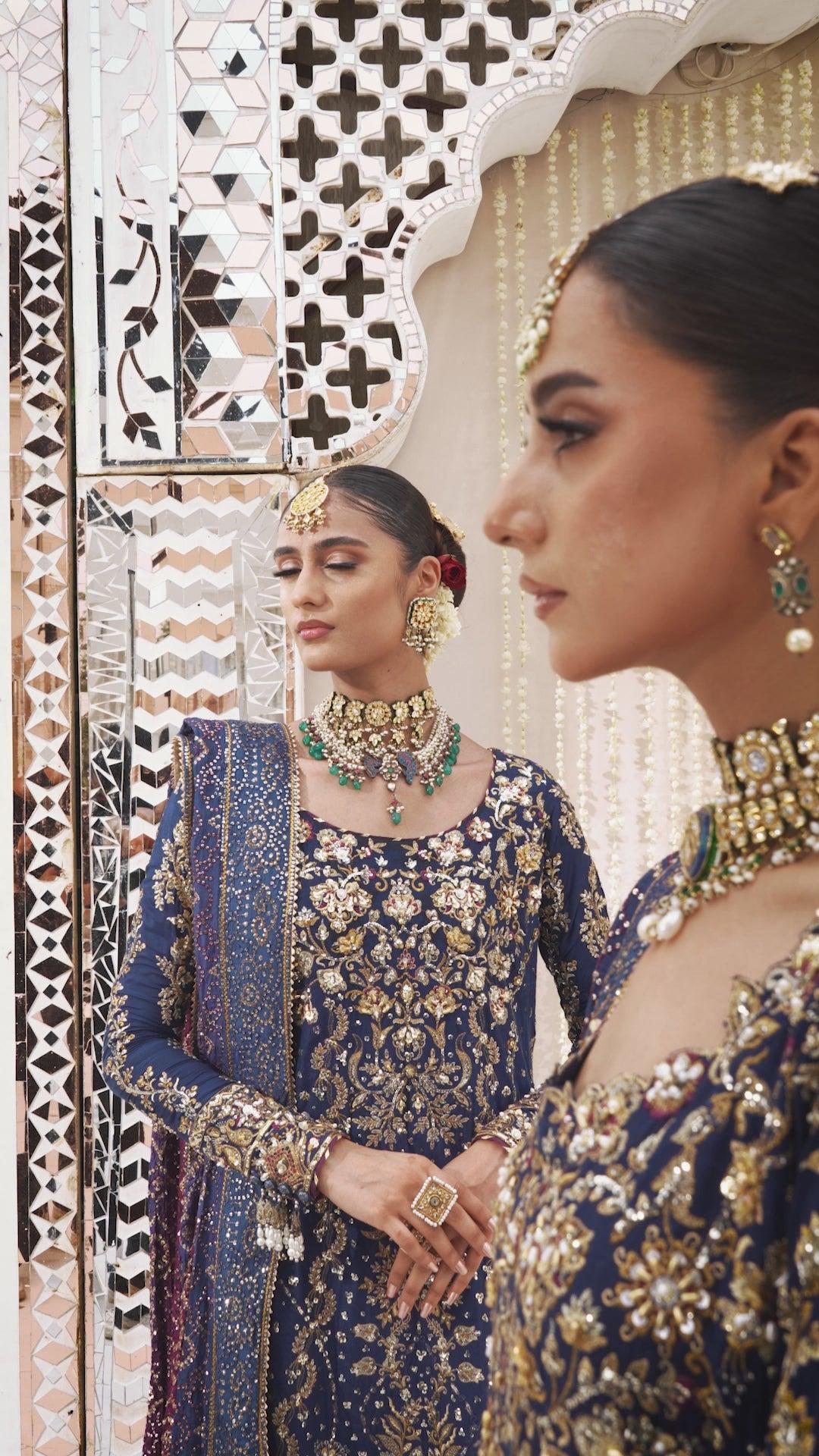 Pakistani Blue Bridal Dress, Heavy Embroidered Silk Wedding Outfit