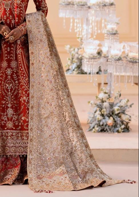 Hand Embroidered Gold Tissue fancy Dupatta: Indian Wedding Shawl