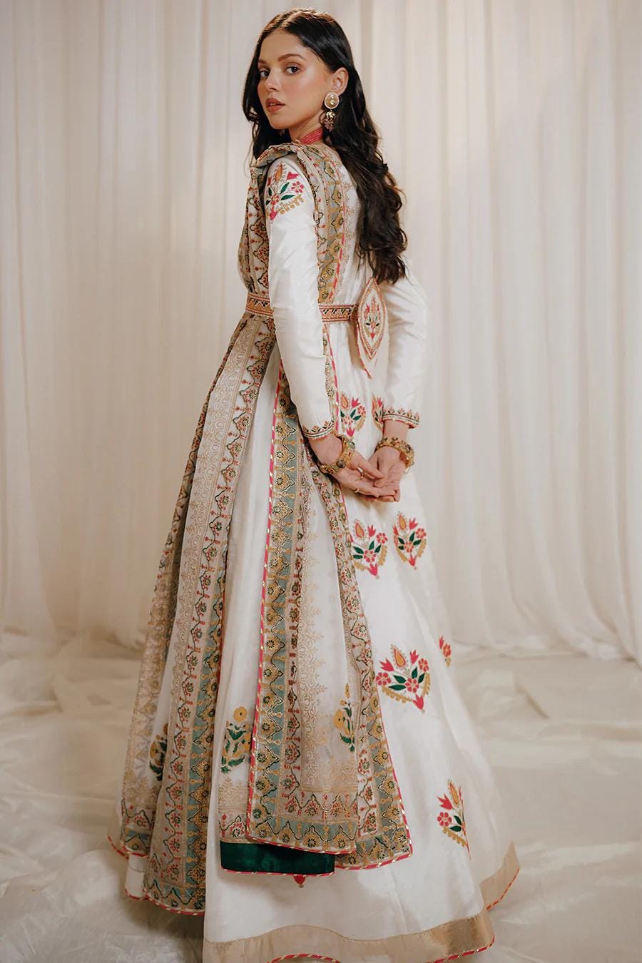 White Tilla Embroidery Raw Silk Pakistani Dress with Dupatta