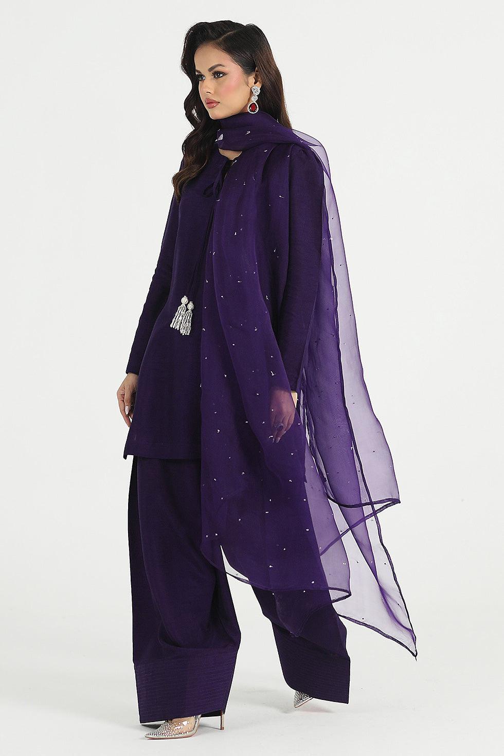 Korean Silk Farshi Shalwar Kameez: Indian Wedding Outfit with Organza Dupatta