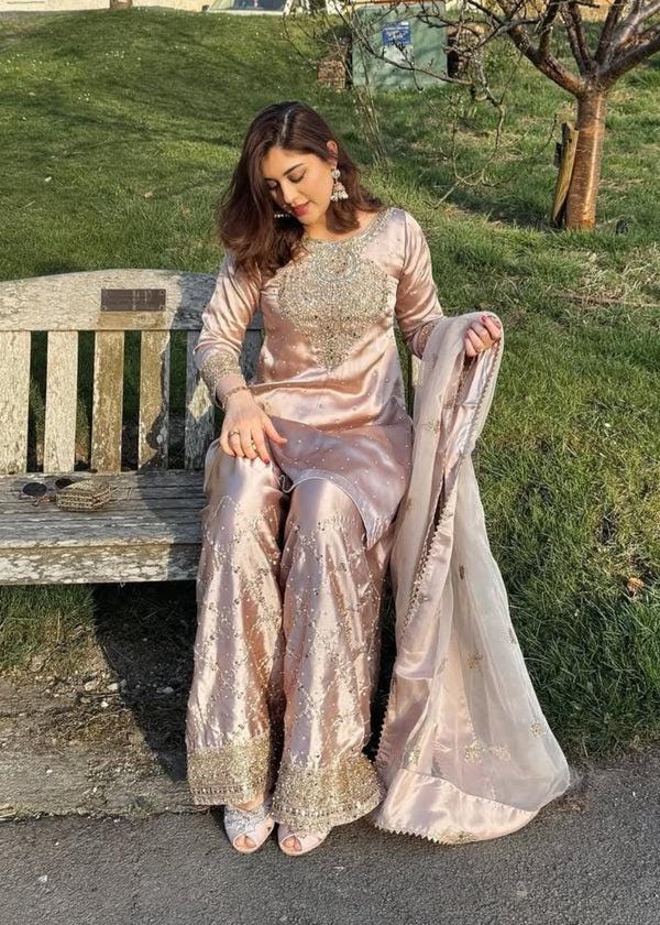 Silk Farshi Shalwar Kameez: Pakistani Wedding Mehndi Dress