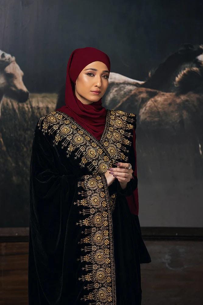 Gold Zari Tilla Black Velvet Bridal Shawl, Kashmiri Style