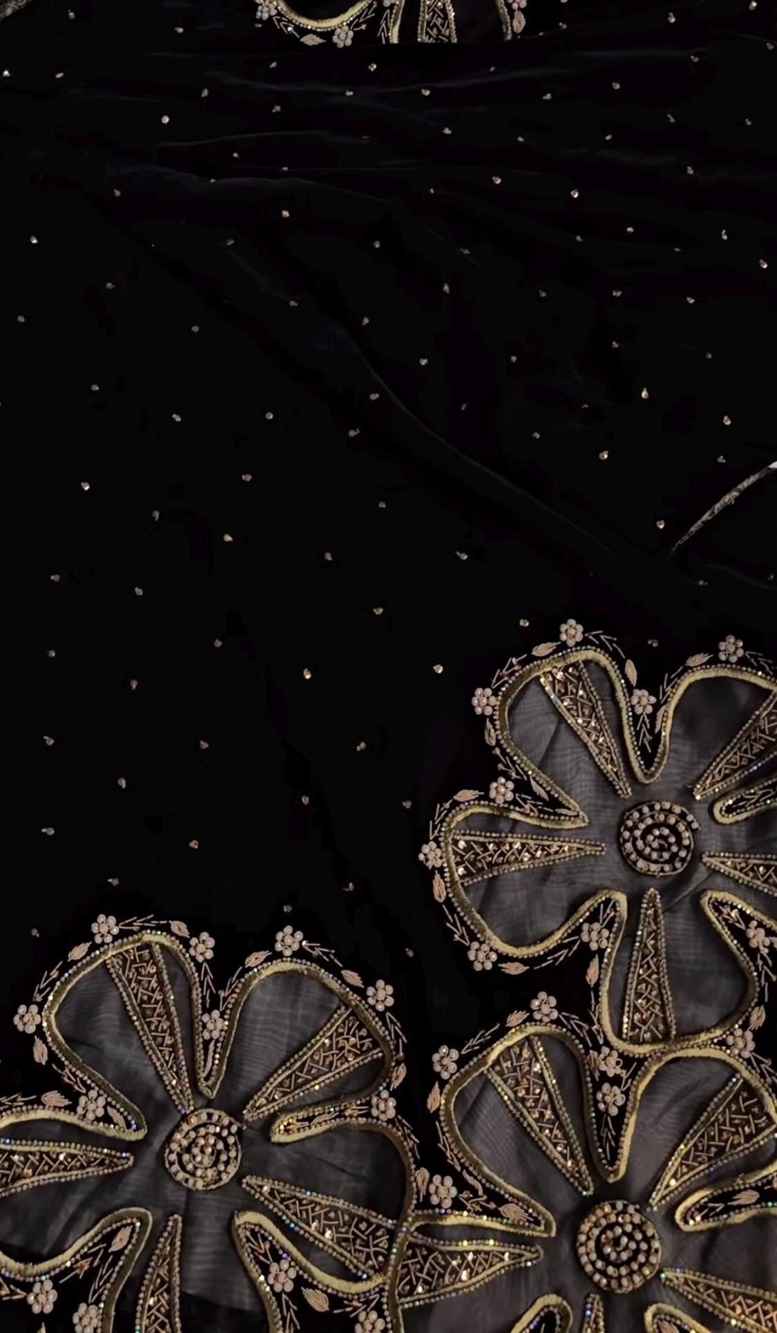 Black Velvet Shawl | Hand-Embroidered Flower & Tila, Formal Wrap