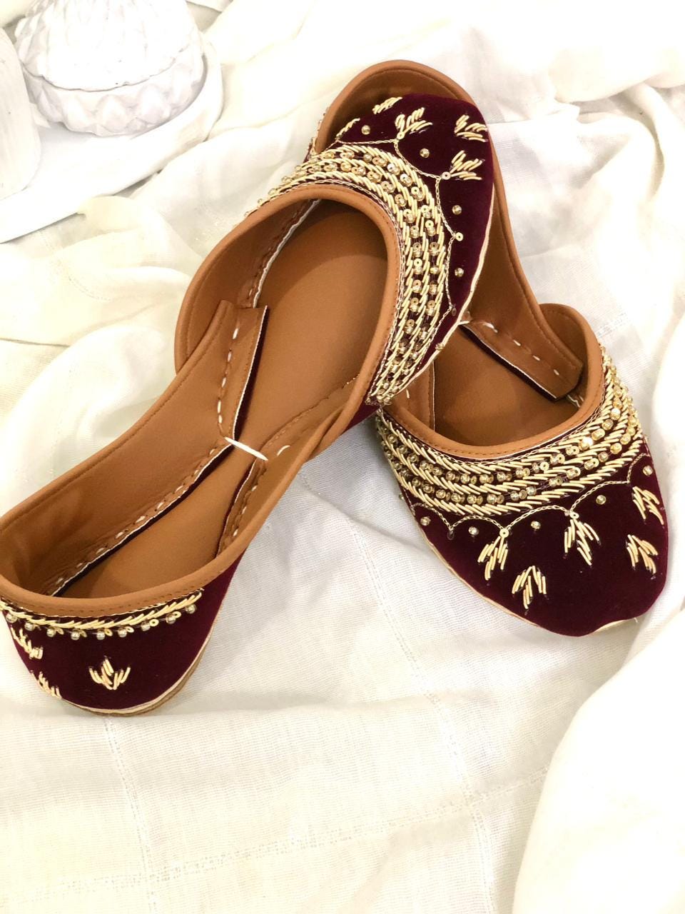 Maroon Velvet Khussa Juttis | Handcrafted Embroidered Punjabi Flats