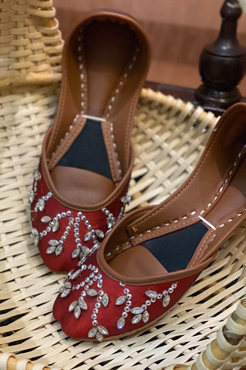 Handmade Ruby Red Silk Jutti Flats: Bridal Wedding Shoes