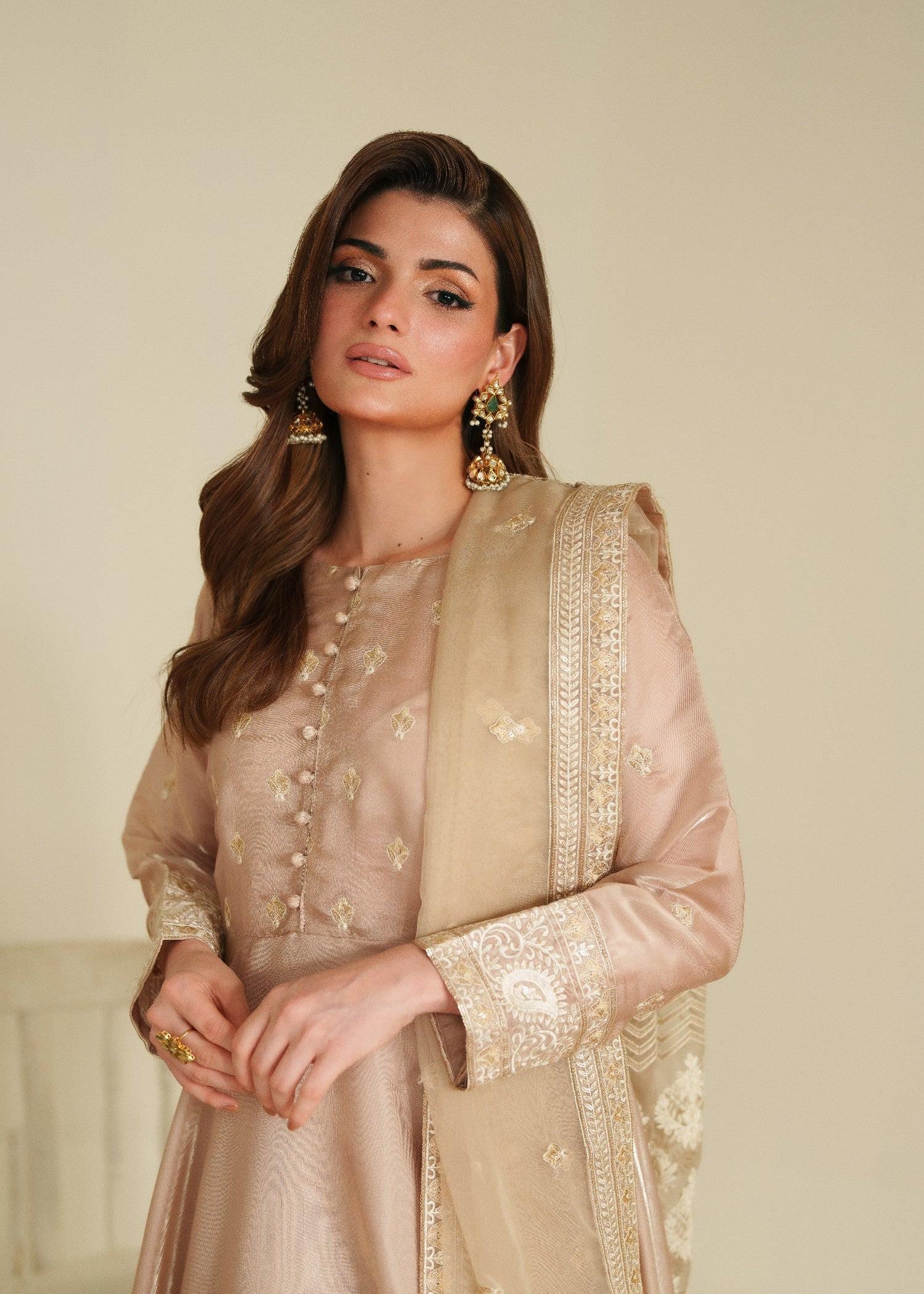 Tea rose pink Flared pishwas sharaha pants, Pakistani handembriodery 3pc Outfit