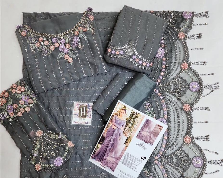 Grey Embroidered Chiffon Saree with Matching Blouse