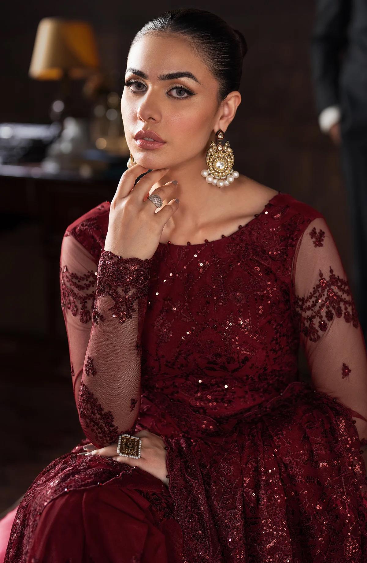 Maroon Sequin Saree: Indian Midnight Sky Party Wear, Matching Blouse