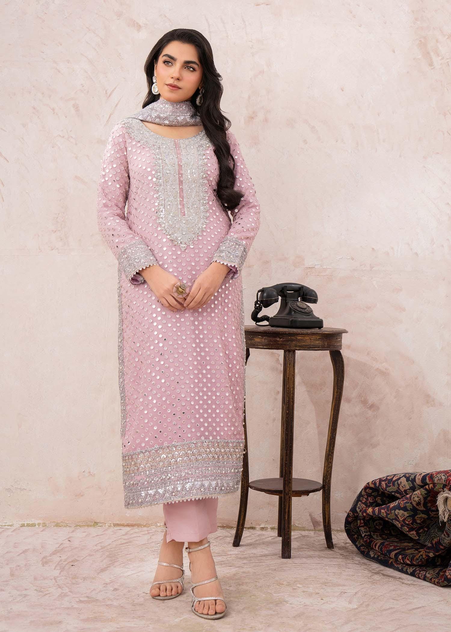 Pink Pakistani Wedding Dress: Pearl Kamdani 3-Piece Shalwar Kameez