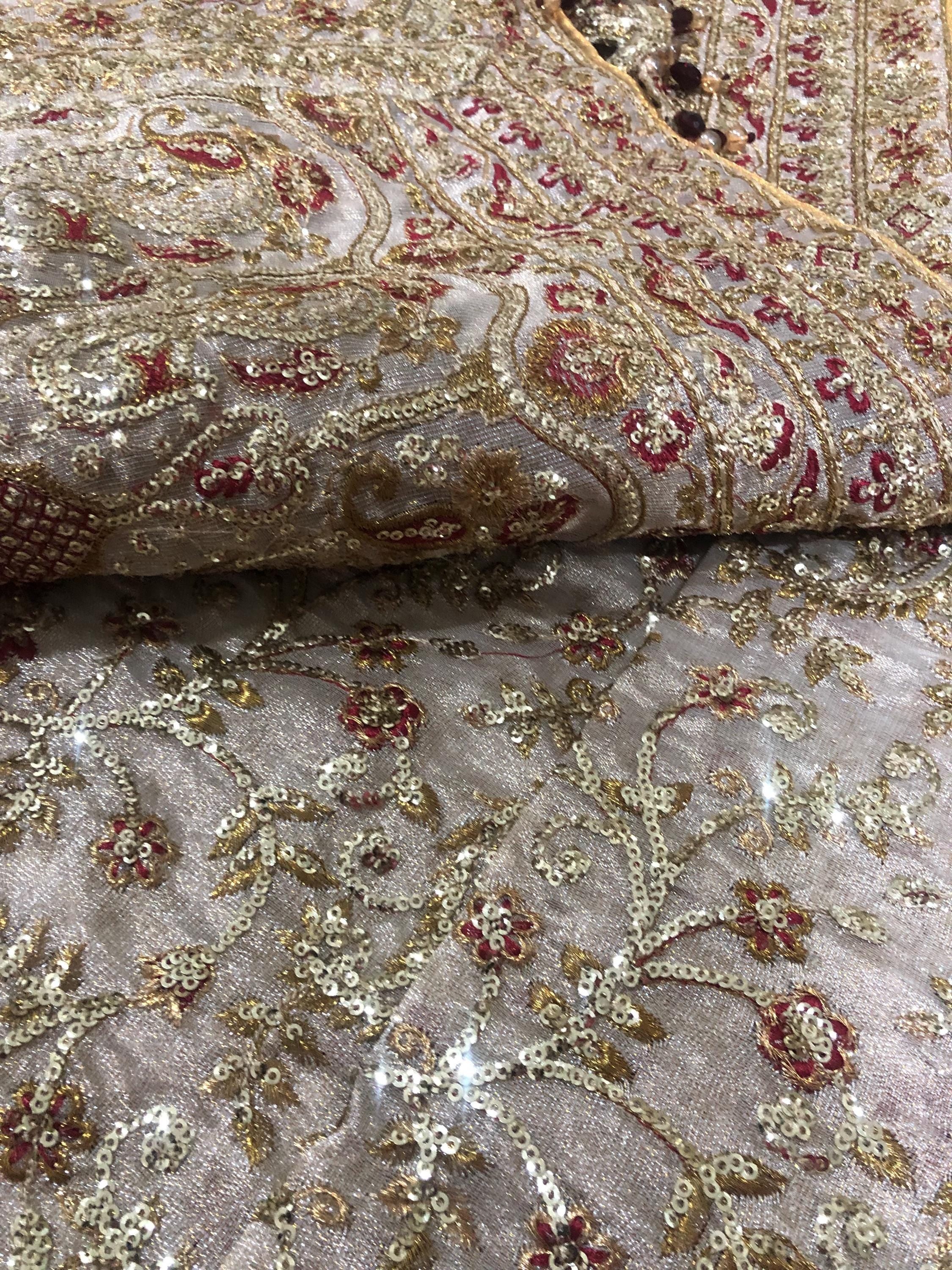 Hand Embroidered Gold Tissue fancy Dupatta: Indian Wedding Shawl