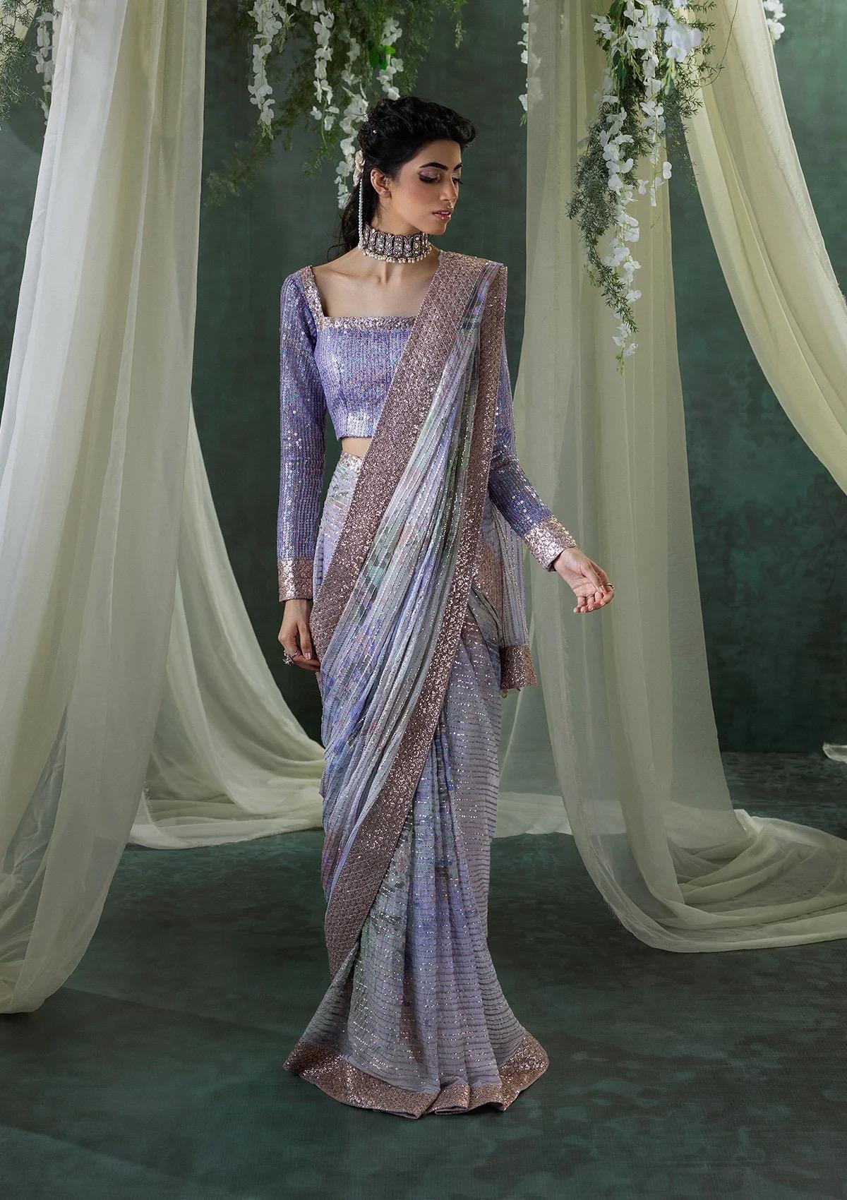 Rhinestone purple Wedding saree:l,purple sequins saree for women,purple saree,indian wedding,pakistani wedding,saree with blouse,bollywood