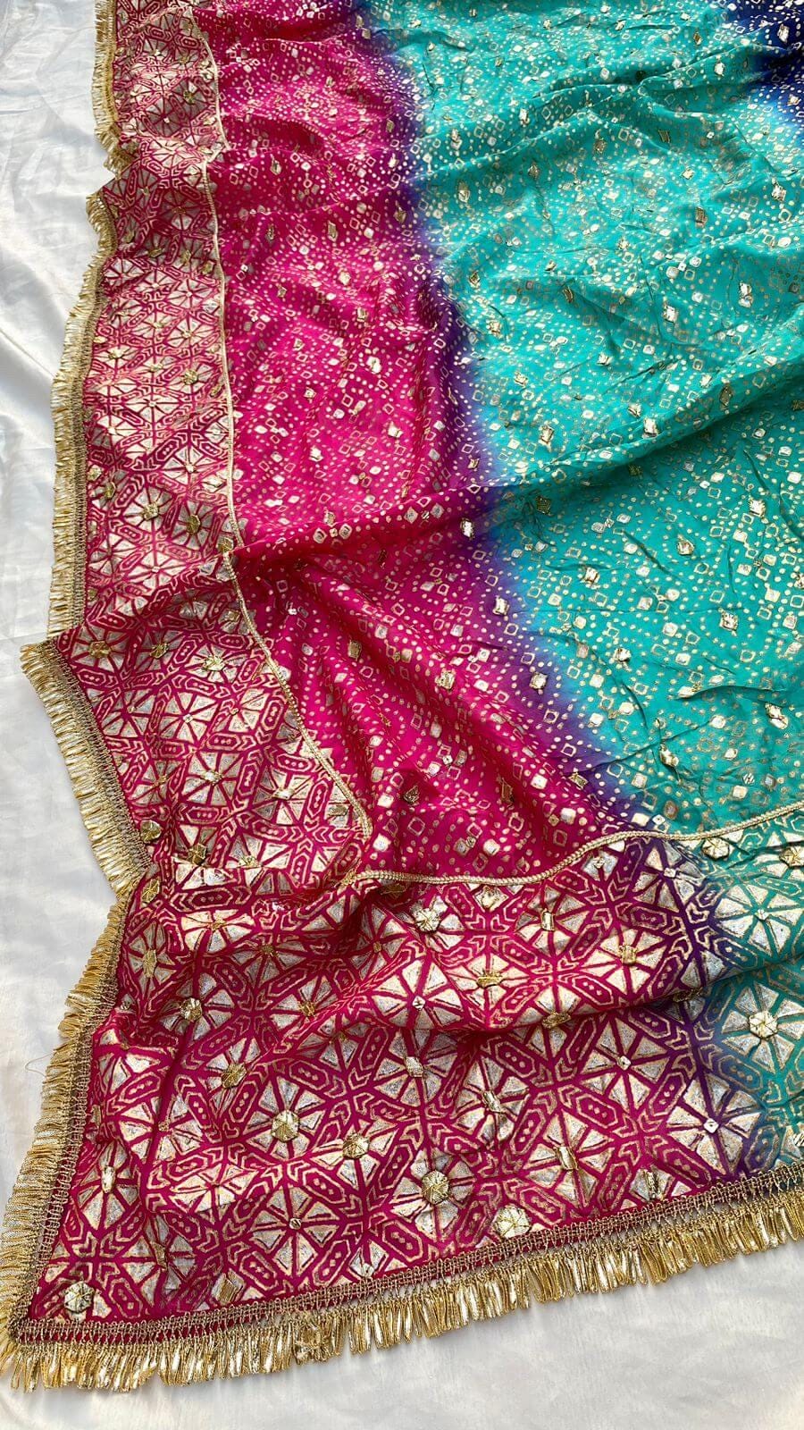 Shaded Silk Chunri Dupatta, Gota Work, Pakistani Wedding Shawl