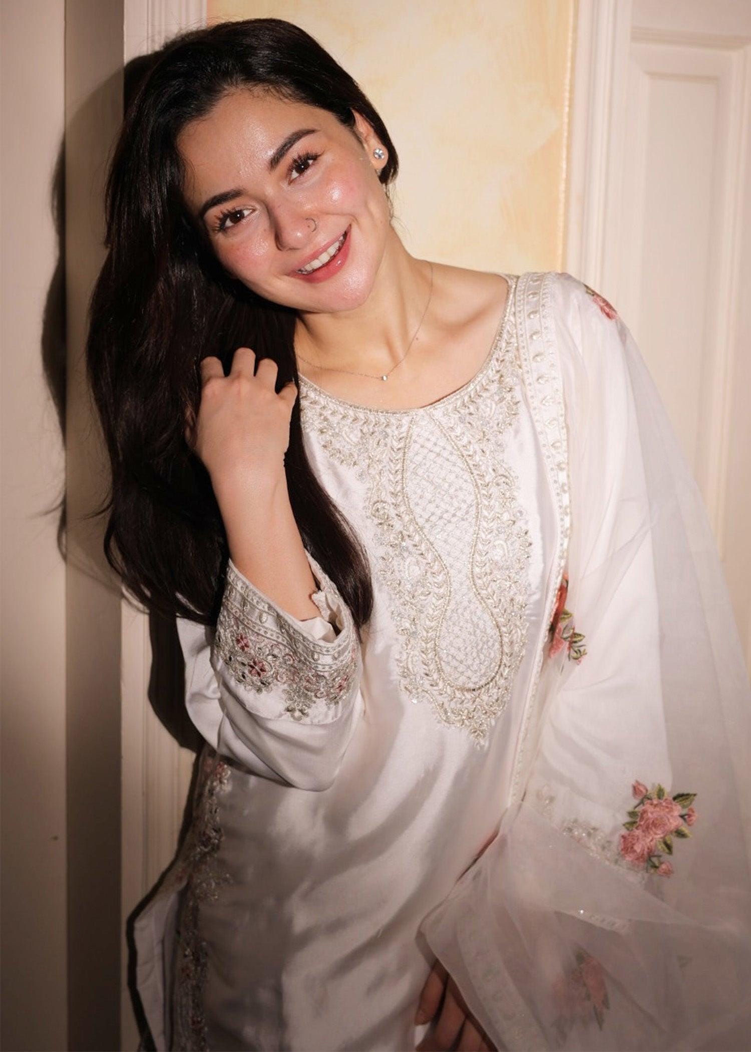 Embroidered White Silk Farshi Shalwar Kameez: Indian Party Outfit