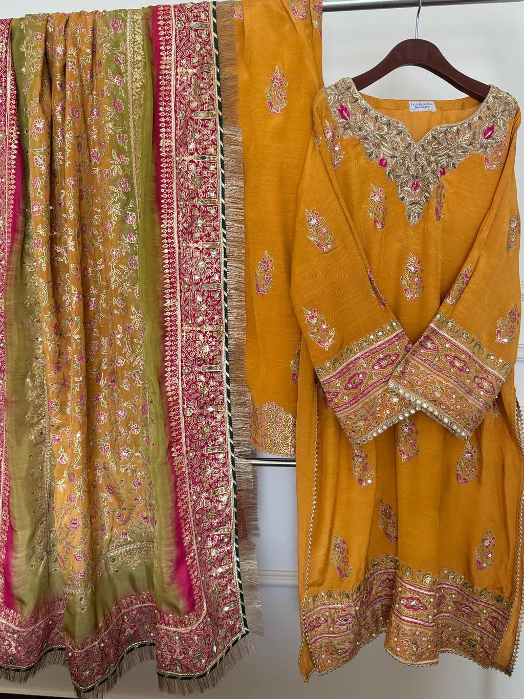 Embroidered Raw Silk Mayoun Set, Gotta & Mukesh Work, 3pc