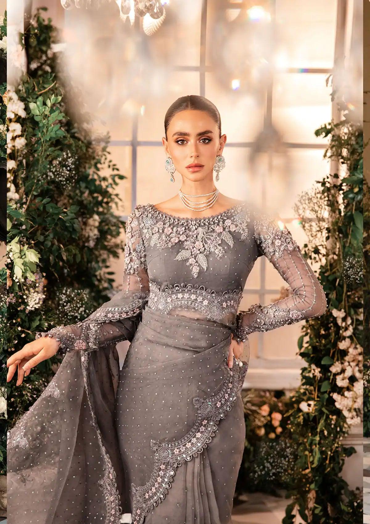 Grey Embroidered Chiffon Saree with Matching Blouse