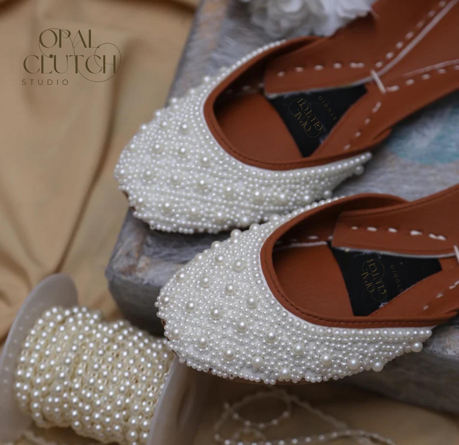 Handmade Pearl Bridal Jutti – White Wedding Flats, Ethnic Mojari