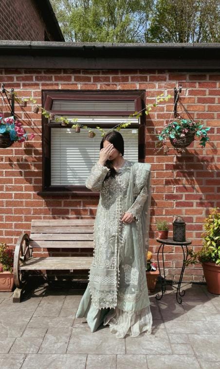 Sage Green Organza 3pc Pakistani Suit: Embroidered Wedding Party Wear,pakistani designer dress,pistachio green dress indian,3pc party wear