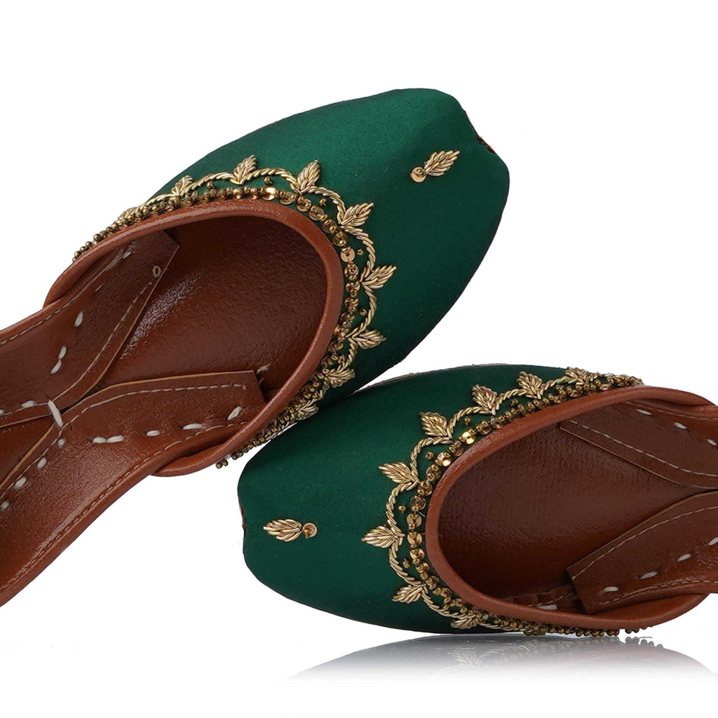 Handmade Green Pearl Jutti Shoes: Vegan Bridal Mojari Flats