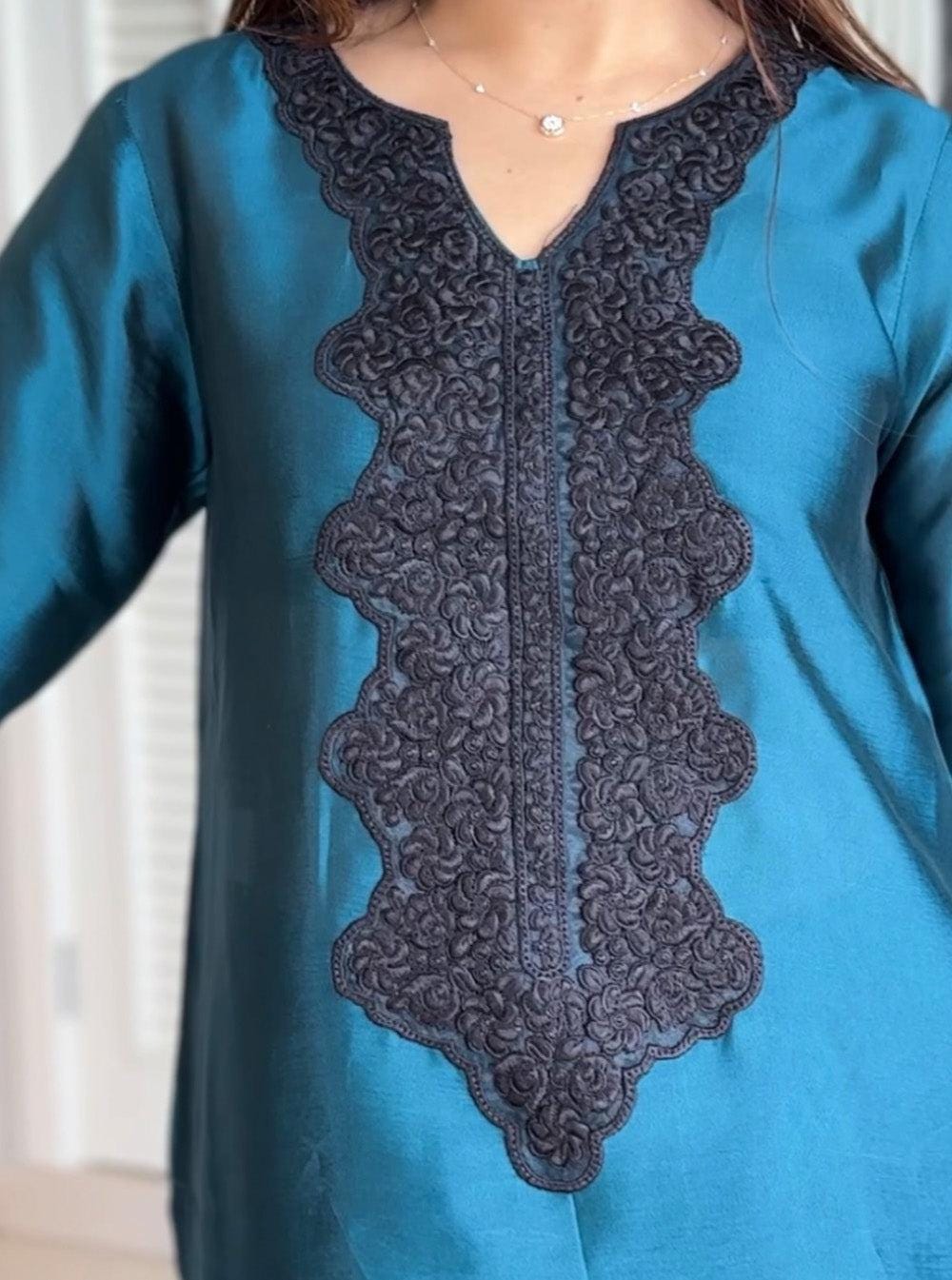 Teal Raw Silk Sharara Suit: Indian Pakistani Wedding Outfit