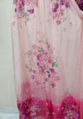 Hand-Painted Floral Organza Dupatta: Pink Tie-Dye, Festive Wear