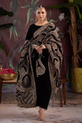 Black Velvet Bridal Shawl, Gold Embroidered Cutwork, Pakistani Designer