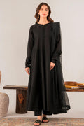 Black Chambray Kattan Frock: Embroidered Punjabi Suit with Dupatta