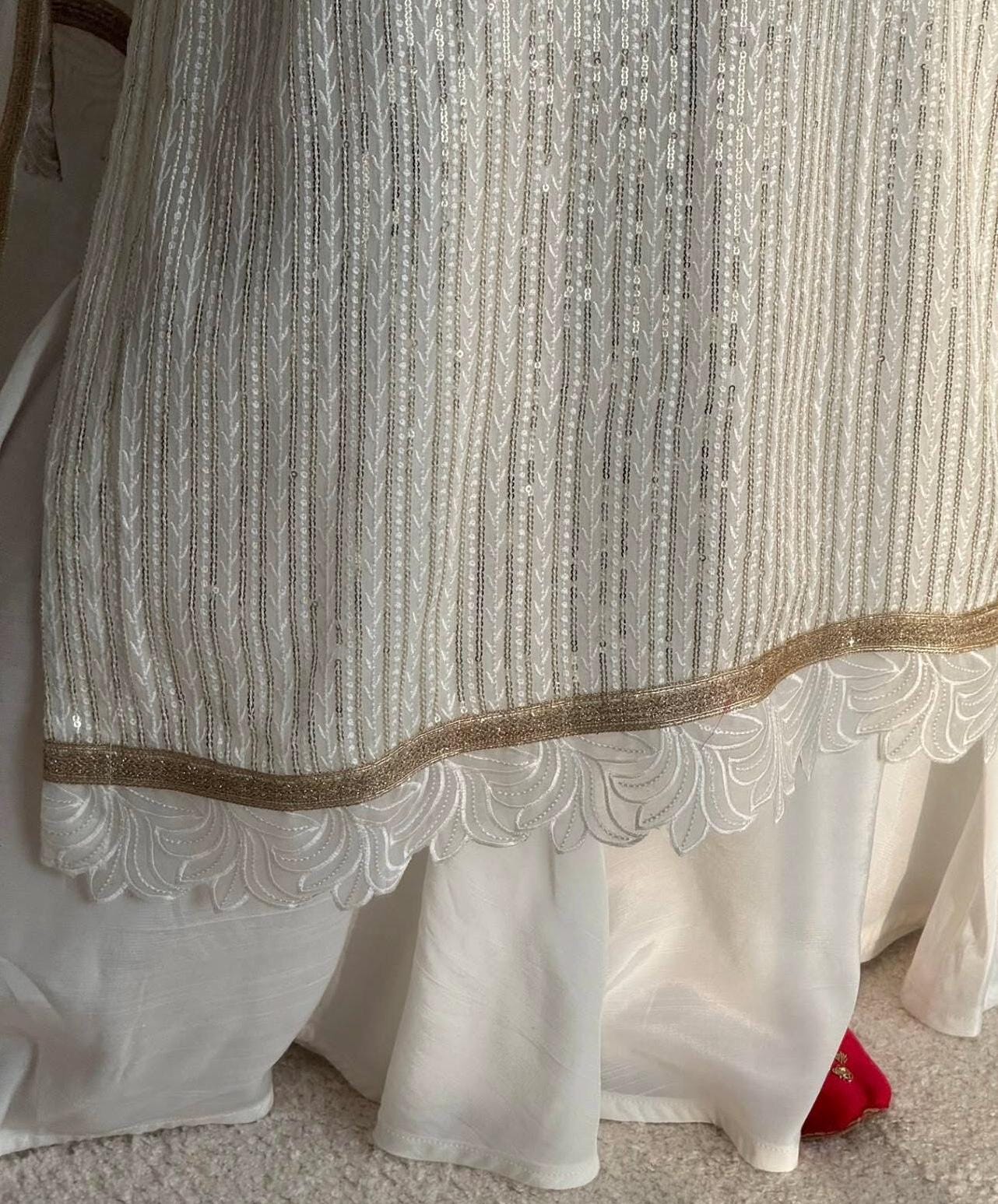 Hand Embellished White Sequins Pakistani Dress, 3pc Stitched