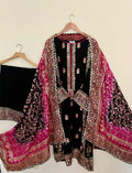 Black Silk Suit with Three-Shaded Chunari Dupatta: Mukesh Work, Golden Border
