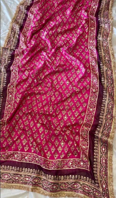 Silk Embellished Gota Dupatta, Pakistani Wedding Shawl