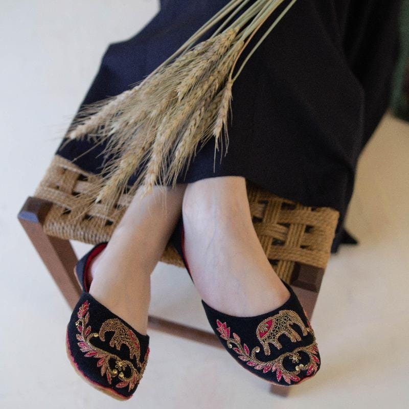 Handmade Embroidered Leather Jutti | Pakistani Khussa Flats